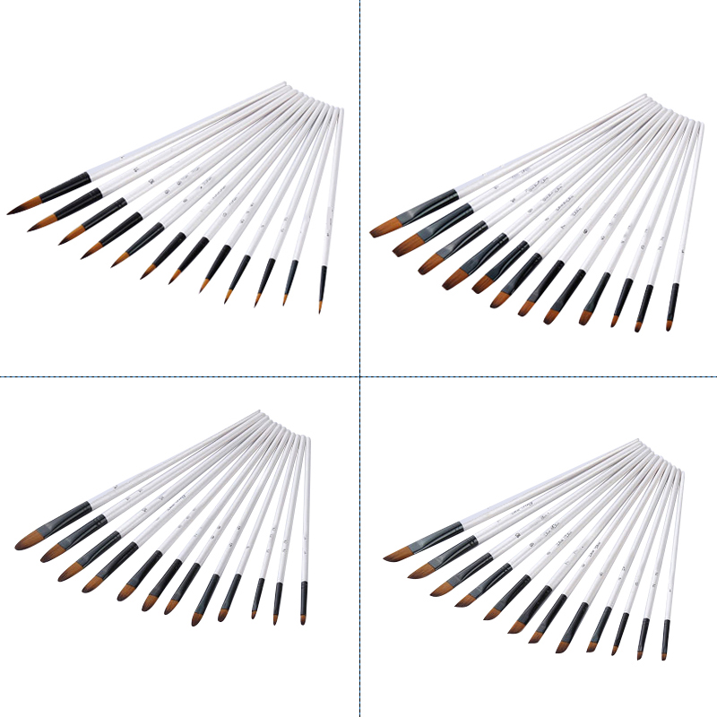 12 Chiếc Cọ Sơn Bộ Filbert Vàng Nylon Lông Cọ Chuyên Nghiệp Cho Màu Nước Acrylic, Gouache, Dầu Và Facepaint