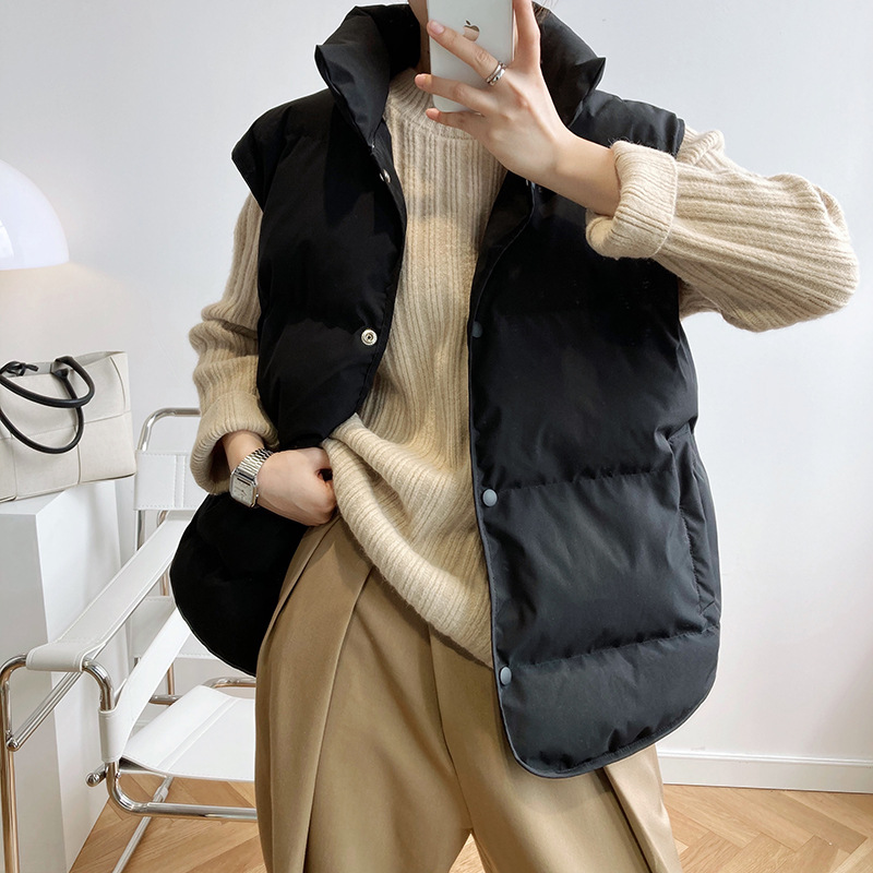 2024 Frauen Weste Mantel Stand Kragen Winter Frauen warmen Mantel übergroße Tops beige Weste Chaleco Mujer Weste Casaco Feminino