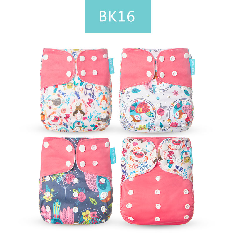 Happyflute Hot Sale OS Pocket Diaper 4pc/Set Washable&Reusable Absorbent Ecological Nappy New Print Adjustable Baby Diaper Cover