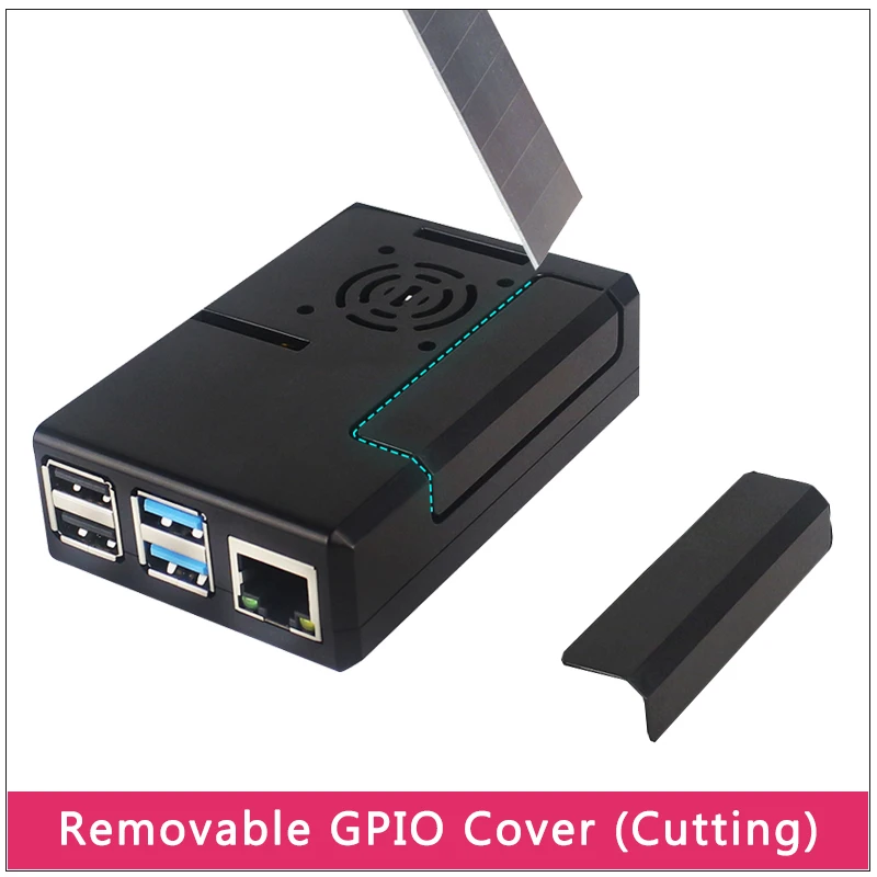 Raspberry pi 4 modelo b abs caso preto transparente plástico escudo removível gpio capa com ventilador de refrigeração para raspberry pi 4