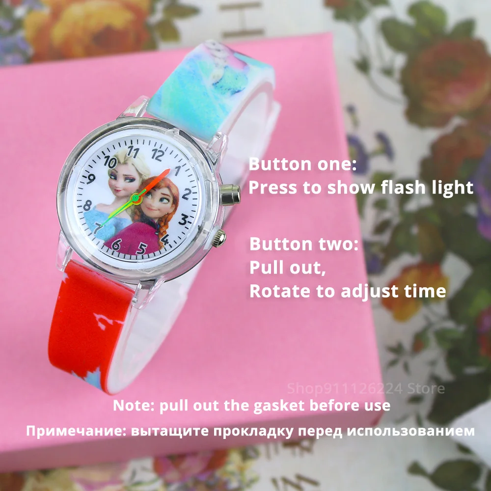 Disney flash luz meninas elsa relógios crianças com pulseira de silicone princesa crianças relógios estudante reloj infantil