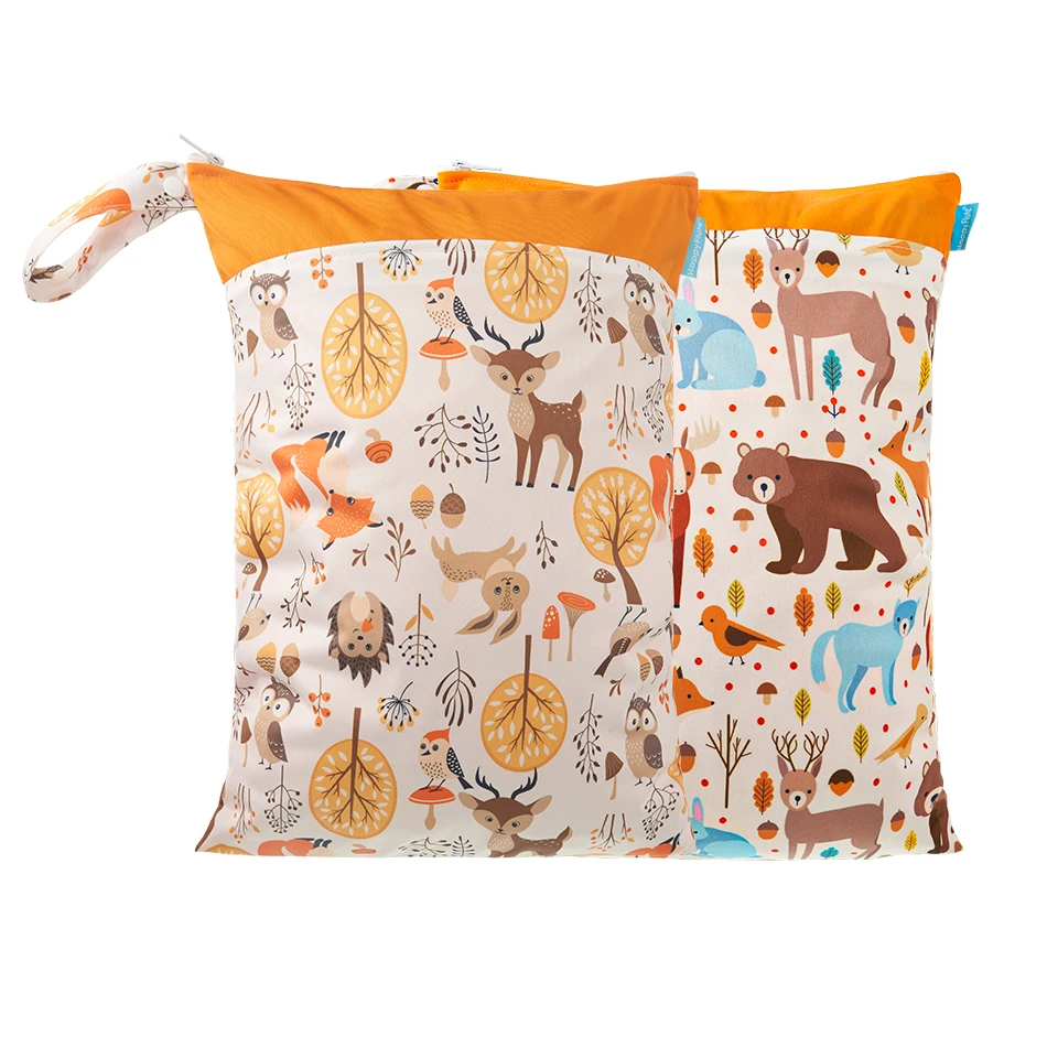 HappyFlute Bolsas para fraldas de bebê com zíper duplo, bolsa molhada/seca, à prova d'água, pano molhado, mochila reutilizável, capa para fraldas, bolsa molhada