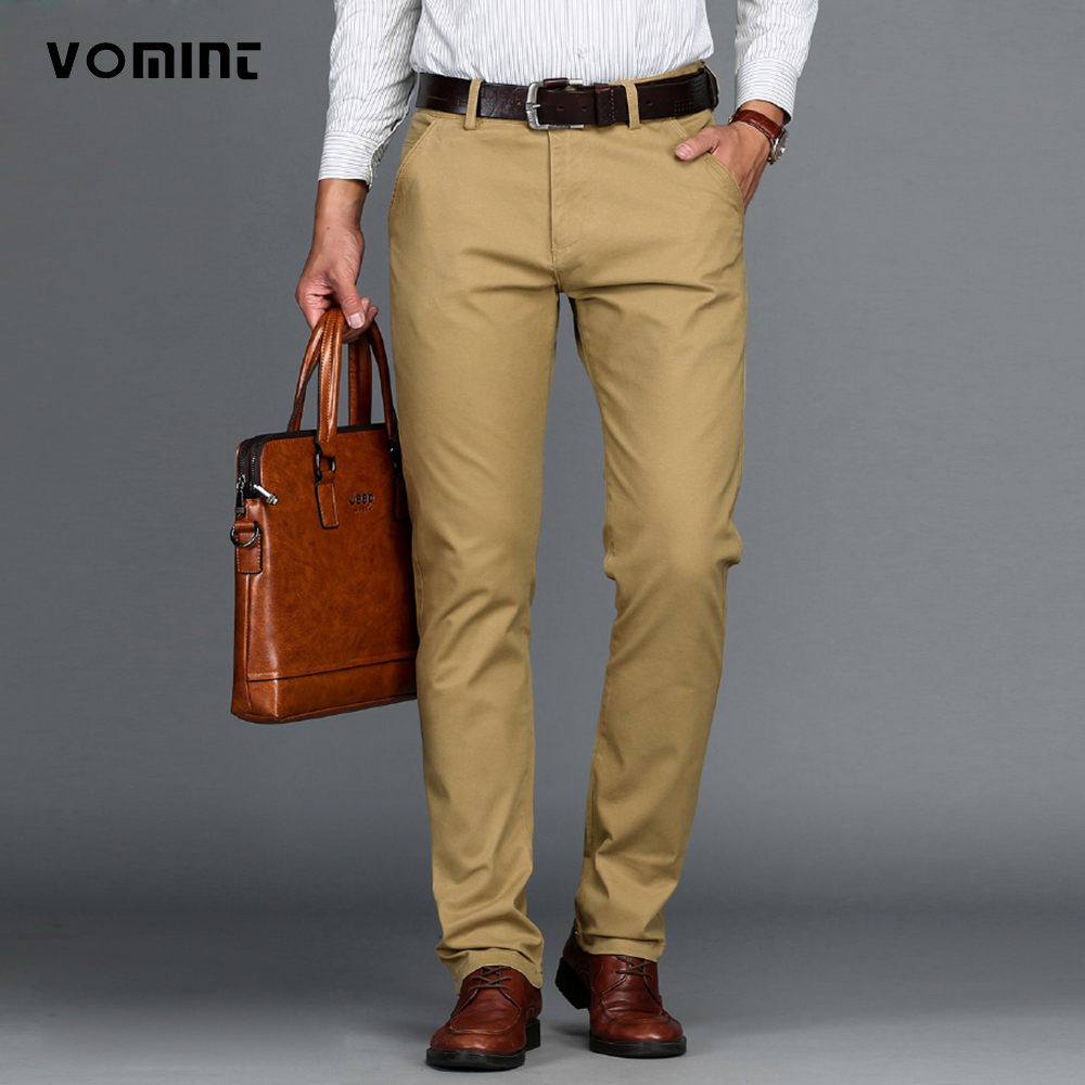 Calças masculinas de algodão casual estiramento calças masculinas homem longo em linha reta alta qualidade 4 cores plus size calça terno 42 44 46
