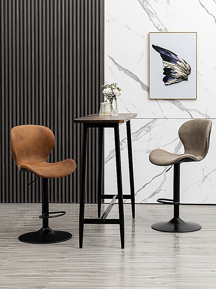 Taburetes de Bar de elevación simples y elegantes de estilo europeo, sillas de Bar de lujo con luz giratoria, taburetes para el hogar con respaldo alto de hierro forjado