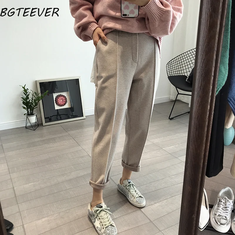 BGTEEVER Mùa Đông Làm Dày Nữ Quần Bút Chì Quần Tất Len Nữ Thu Đông Cao Cấp Rời Quần Capris Mềm Chất Liệu Vải Tốt