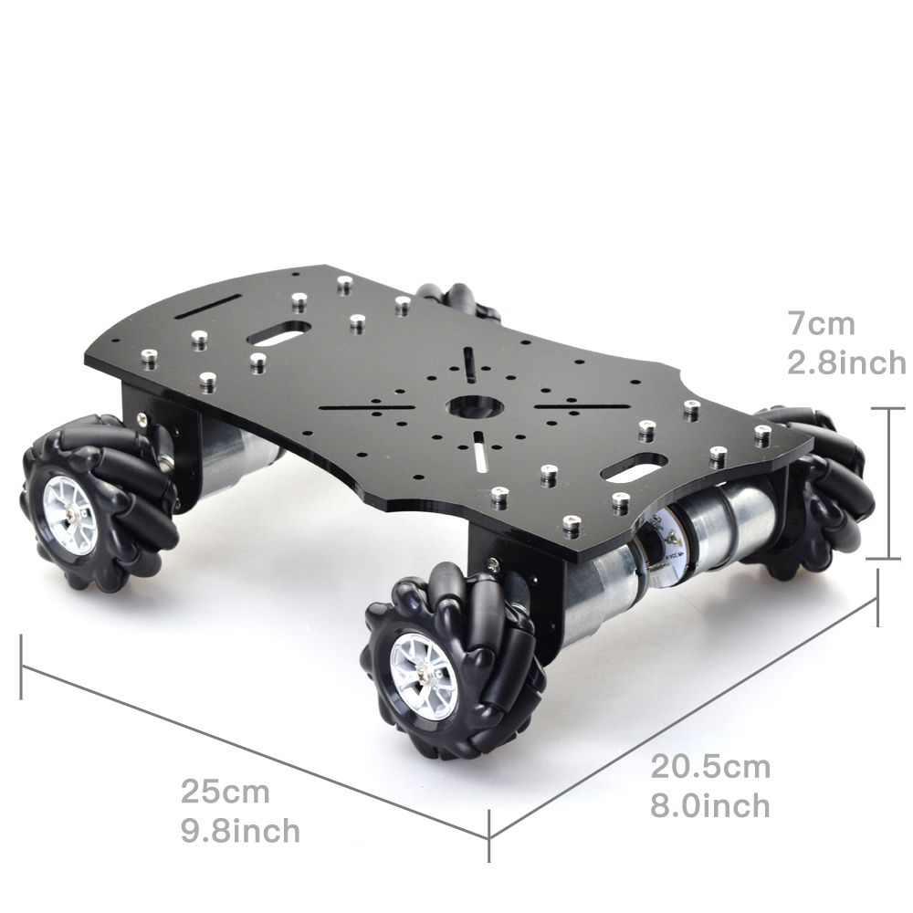 Kit de chasis de Robot de rueda Mecanum, plataforma omnidireccional con Motor codificador de velocidad de 4 piezas y 12V, 5KG, 4WD, para Arduino Rasbperry Pi