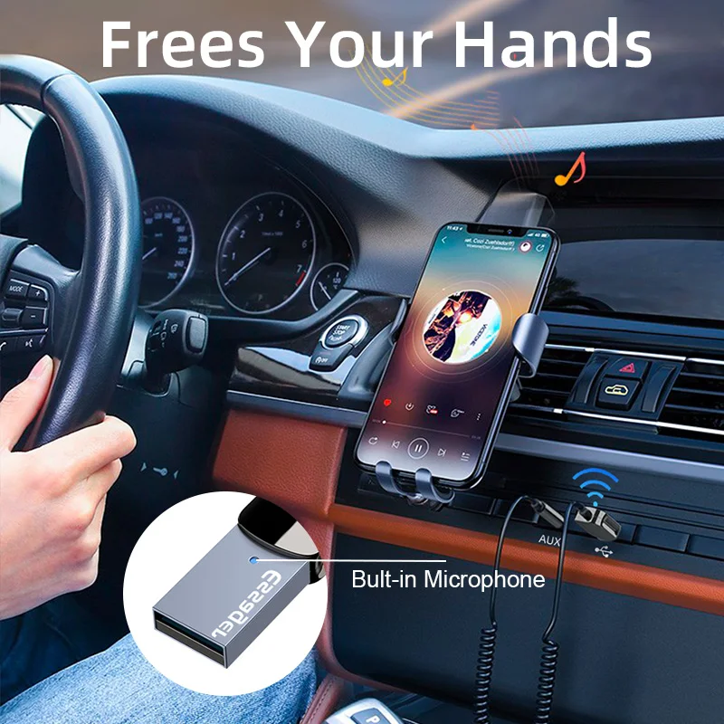 Essager-adaptador auxiliar Bluetooth, Dongle USB a conector de 3,5mm, Audio para coche, Aux, Bluetooth 5,0, Kit manos libres para receptor de coche, transmisor BT