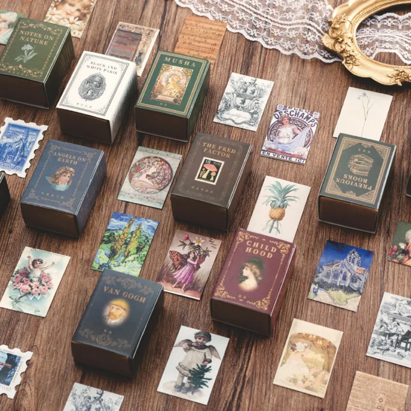 100 Cái/hộp Vintage Câu Chuyện Giấy Kraft Dễ Thương Nhật Ký Thêu Sò Tự Làm Thẻ Làm Cho Viên Đạn Journaling Phụ Kiện LOMO Thẻ Ghi Nhớ Miếng Lót