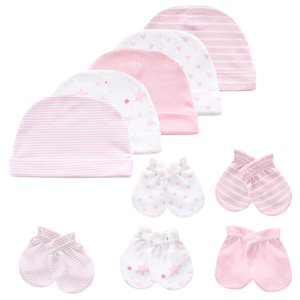 Conjuntos de gorros y manoplas para recién nacido, niño y niña, cómodos gorros y 5 uds., guantes de algodón, accesorios para bebé pequeño, 5 uds.
