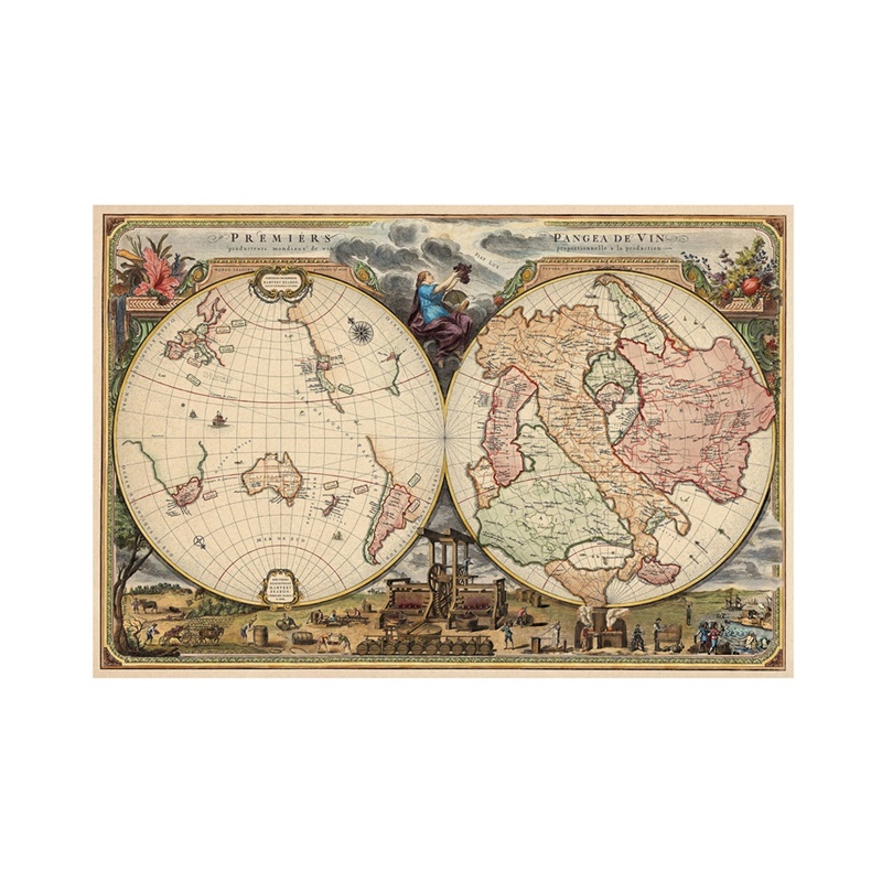 90x60cm mappa Vintage retrò primo inox di vino mappa tela pittura poster e stampe per la casa Bar decorazione dell'hotel