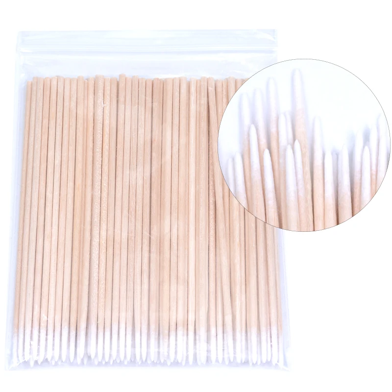 500/300/100 Viên Gỗ Dùng Một Lần Micro Nụ Tăm Bông Đầu Mỹ Phẩm Trang Điểm Vệ Sinh Miếng Dán Cho Lông Mi Ghép Nối Dài