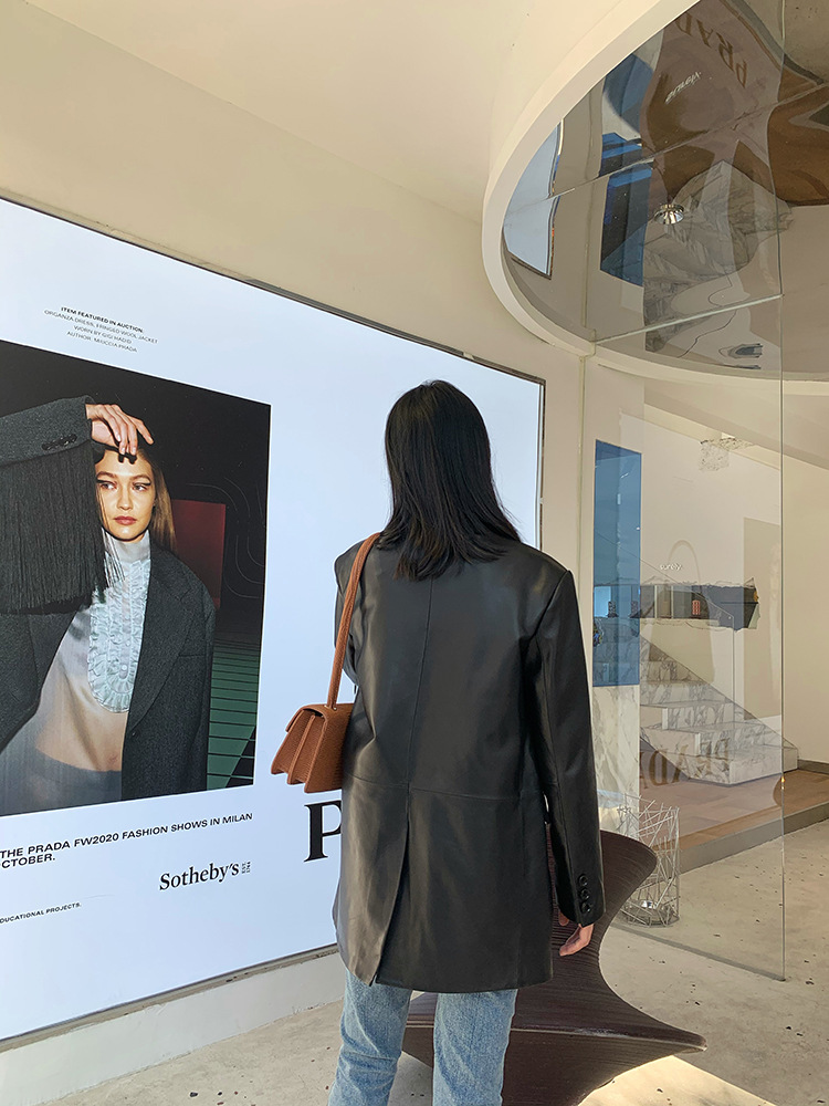 Spring new genuine leather female long oversize sheepskin jacket blazer women coat