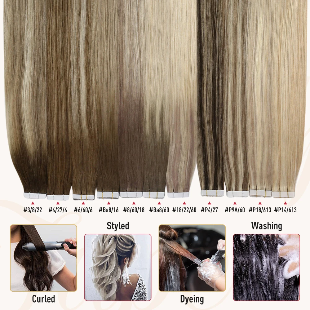 Moresoo เทปผมต่อมนุษย์ธรรมชาติ Silky ตรงบราซิลแพลทินัมสีบลอนด์ #60เทปกาวติดผม Extensions