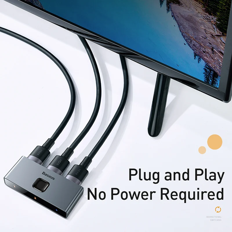 Baseus HDMI-compatible Switcher 4K 60Hz Bi-Direction 1x2/2x1 HDR Audio Adapter for PS4 TV Box 4K HD HDMI-compatible Switcher