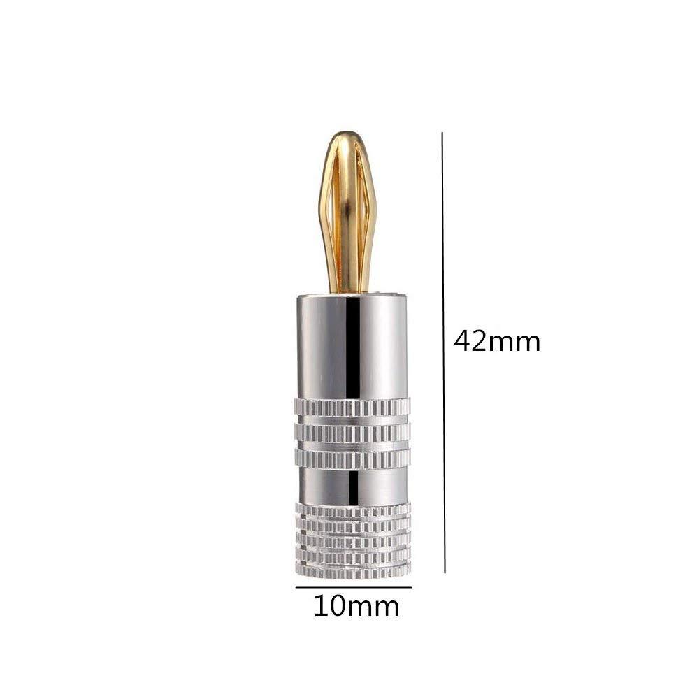 Plugues banana 2 pares/4 peças, conectores jack de parafusos duplos banhados a ouro 24K para amplificador, alto-falantes, receptor