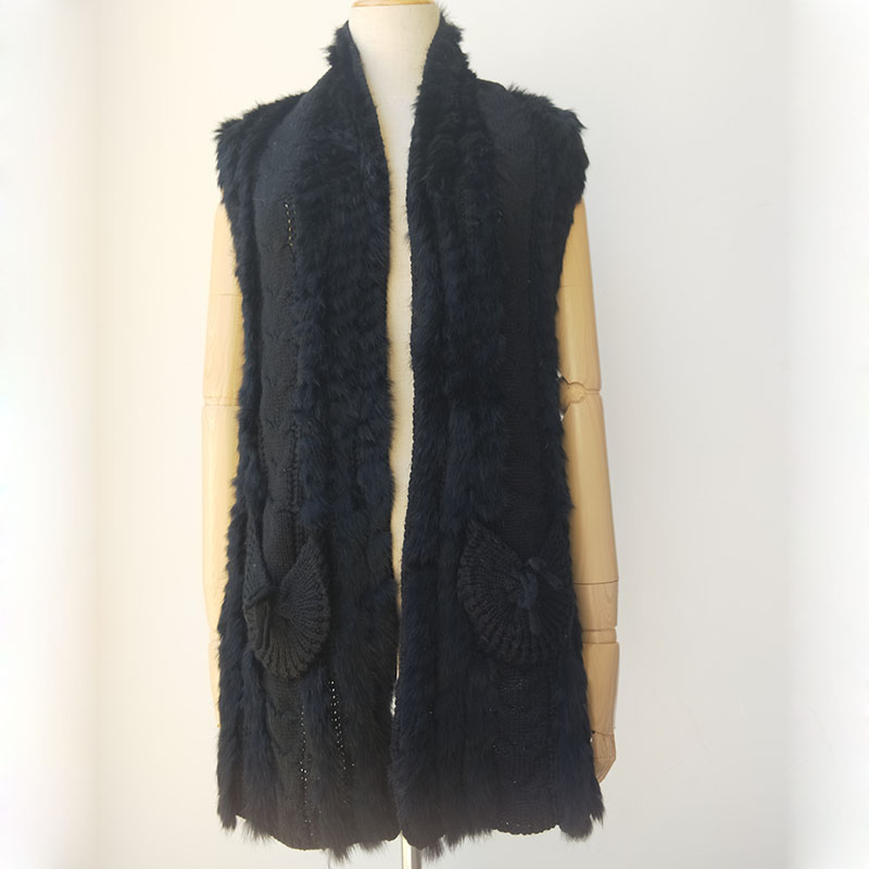 2019 automne tricoté réel Gilet de fourrure de lapin femme décontracté automne femmes véritable Gilet de fourrure Stock vendre comme prix pas cher
