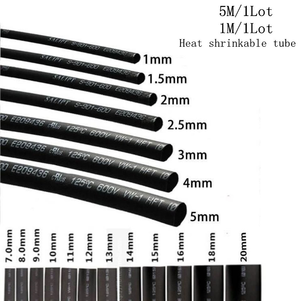 5 /1 Mét/lô Đen 1Mm 1.5Mm 2Mm 2.5Mm 3Mm 3.5Mm 4Mm 5mm 6Mm Ống Co Nhiệt Ống