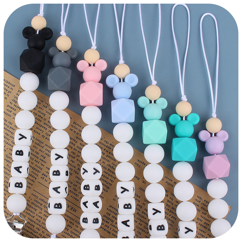 Nuevo personalizado hecho a mano con nombre personalizado, cuentas de letras de silicona, Clips para chupete, cadena, soporte para mordedor para bebé, pulsera para masticar, regalo de lactancia
