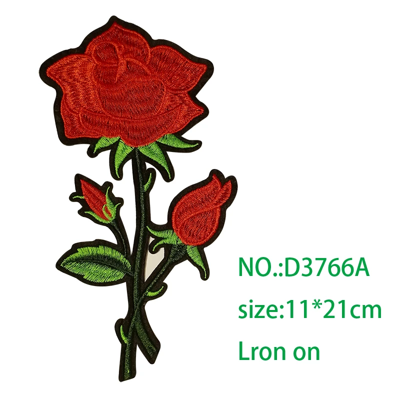 Rose mit Blätter in Liebe Bestickte Eisen auf Patches für Kleidung DIY Streifen Kleidung Patchwork Aufkleber Custom Blumen Abzeichen