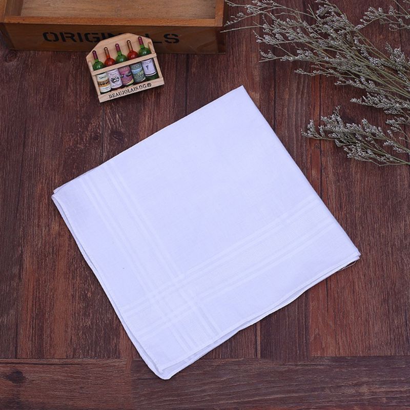 Pañuelos de algodón blanco puro para hombre y mujer, pañuelos clásicos de Jacquard a rayas, toalla cuadrada de bolsillo, pintura DIY, 40x40cm, 12 unids/set por juego