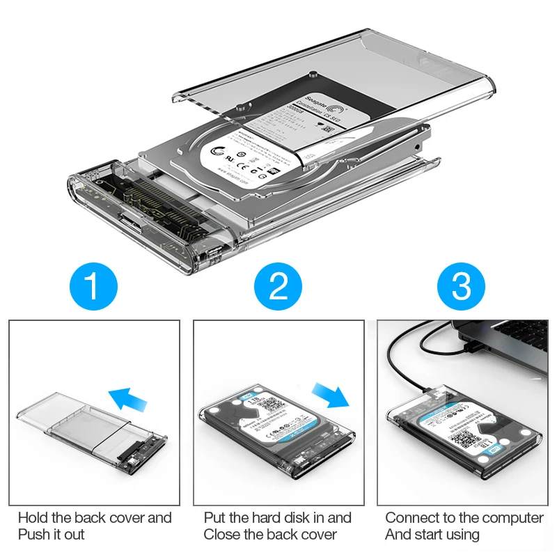 Uthai G06 USB3.0/2.0 HDD 2.5Inch Cổng Nối Tiếp SATA SSD Ốp Lưng Hỗ Trợ 6TB Trong Suốt di Động HDD Gắn Ngoài Ốp Lưng