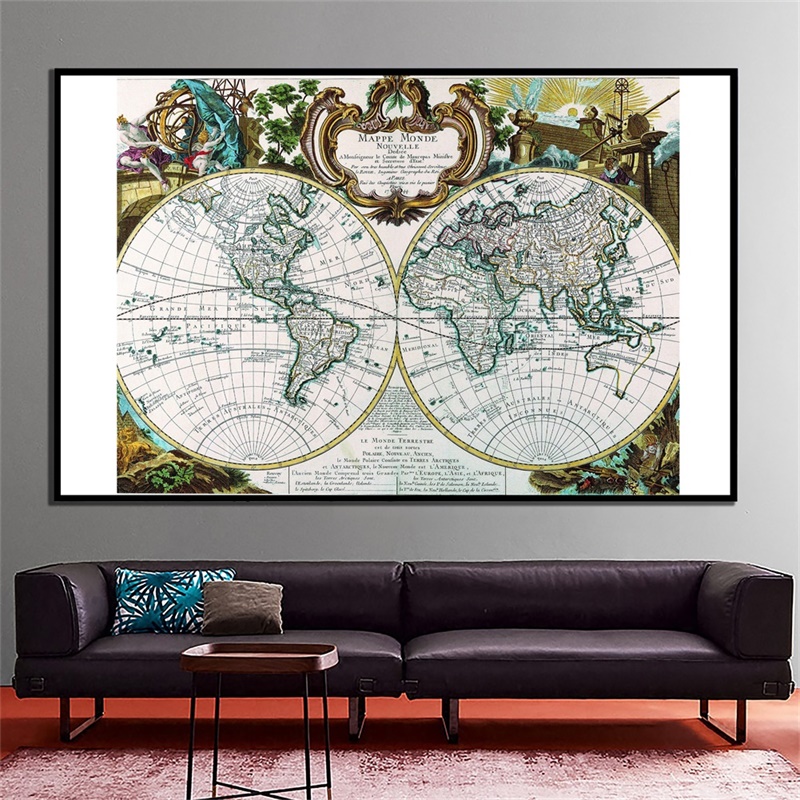 150x100cm Vintage French Map Old Version Office Decorative Map Non-woven Non-Smell Collapsible World Map Posters