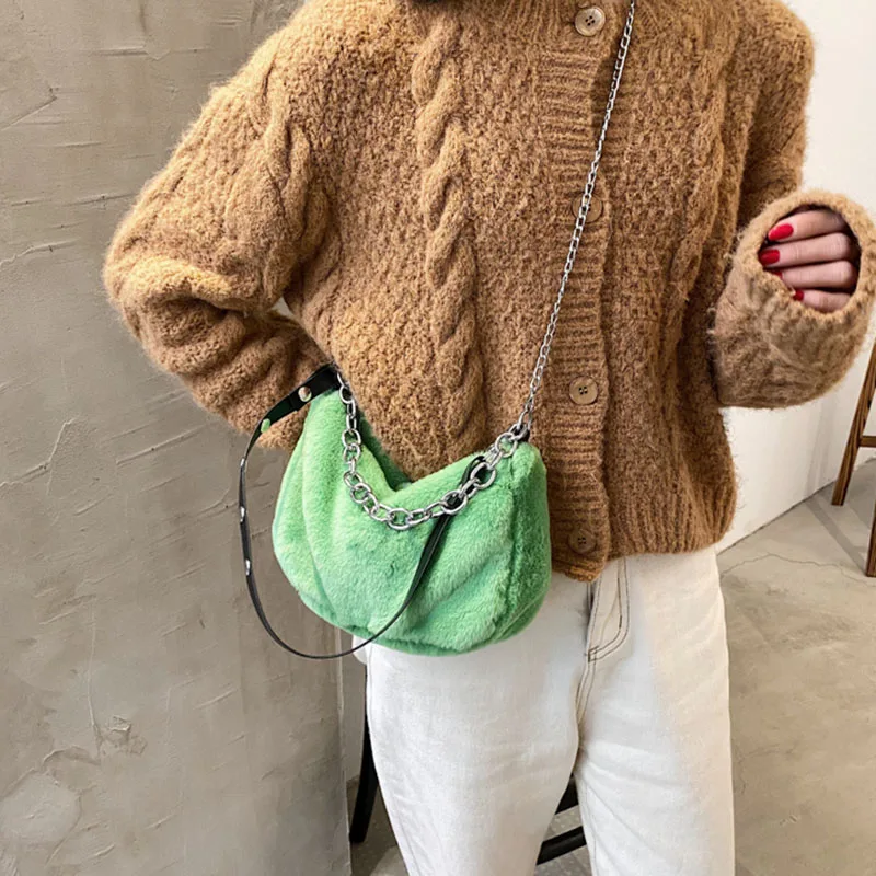 Chất Liệu Giả Da Và Túi Mùa Đông Cổ Tích Mới Velour Sang Trọng Chắc Chắn Nữ Hợp Thời Trang Thanh Lịch Đơn Vai Vạt-Túi Sang Trọng Ins dây Xích Đeo Chéo Thân Túi