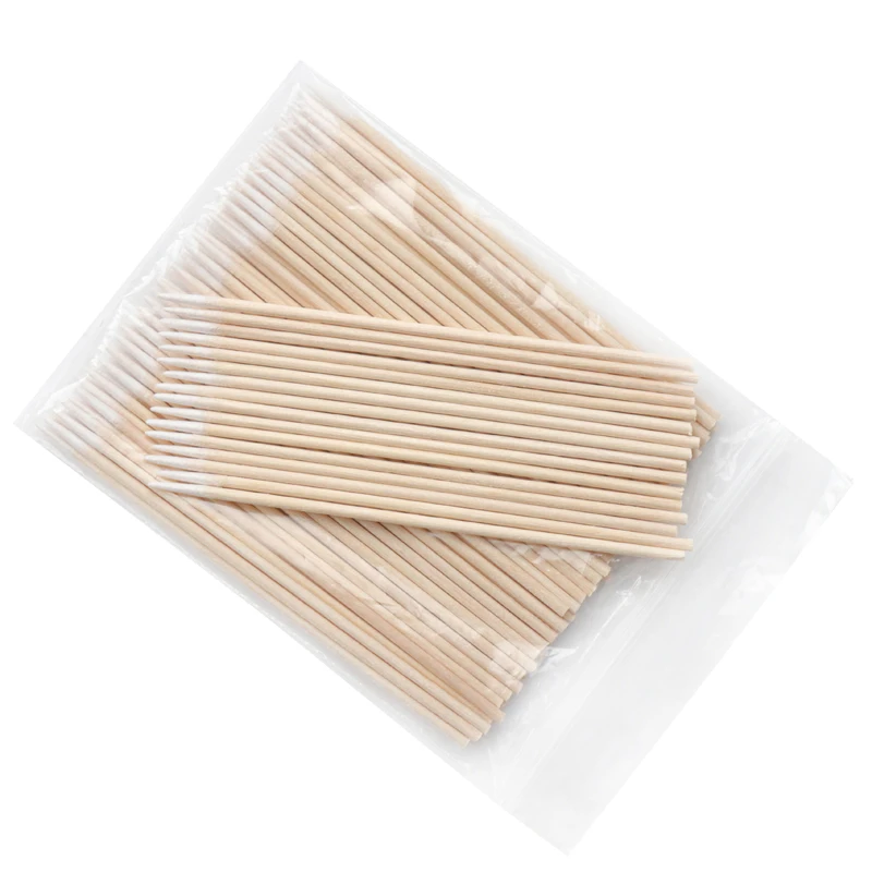 ทิ้งขนาดเล็กผ้าฝ้าย Swab 100pcs Lint ฟรี Micro แปรงไม้ Cotton Buds Swabs Eyelash EXTENSION กาวถอดเครื่องมือ