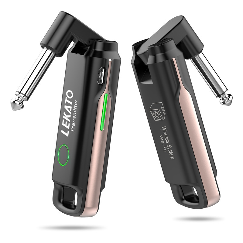 LEKATO WS-70 sistema inalámbrico de guitarra transmisor receptor Audio recargable UHF transmisor Digital sistema receptor 70 canales