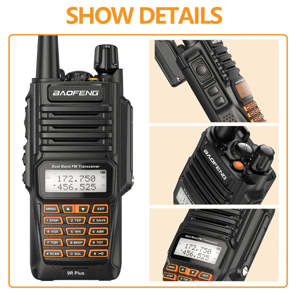 2 uds Walkie Talkies impermeable Baofeng UV-9R PLUS 10W portátil CB Ham Radio transceptor VHF UHF Radio bidireccional uv9r plus Hunt 10KM