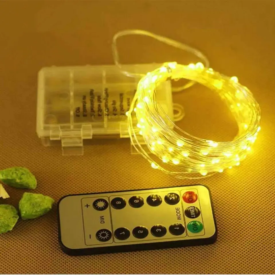 5-20M Đèn Led Tiên Dây Đèn Pin Điều Khiển Từ Xa Hoạt Động Hẹn Giờ Chống Thấm Nước Màu Bạc Dây Giáng Sinh Trang Trí Sân Vườn ánh Sáng