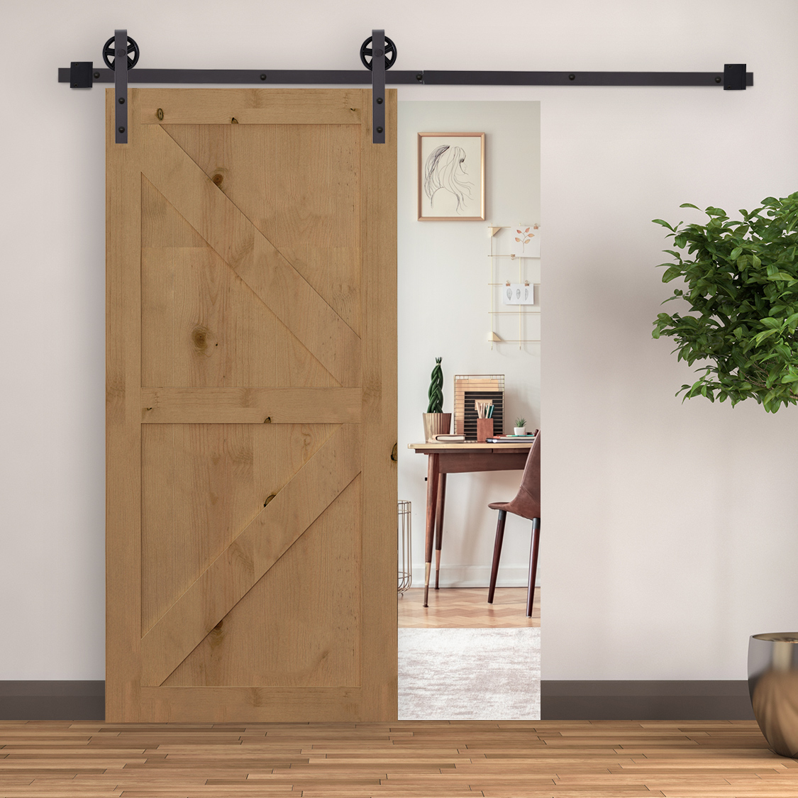 HOMCOM 6FT/183cm Herraje para Puerta Corredera Kit de Accesorios Corrediza de Madera con Guía de Suelo Riel de Acero al Carbono