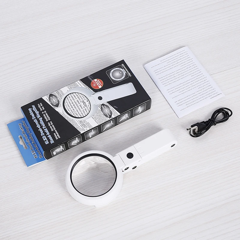 Portable Handheld Magnifying Glass with LED Lights Foldable Desktop Magnifying Glass for Newspaper Reading Magnifier Repair Tool