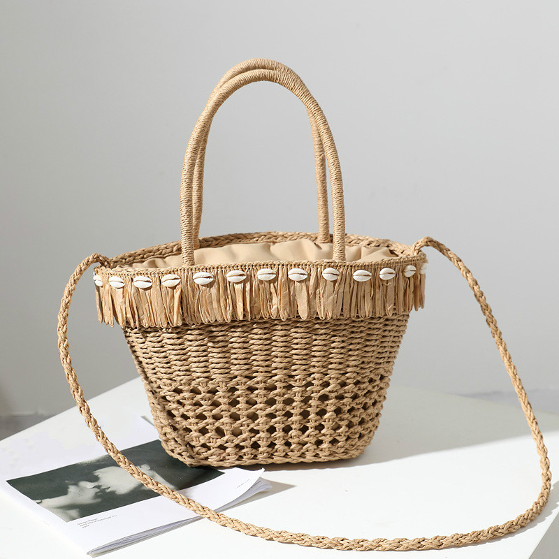 แฟชั่นพู่ฟางกระเป๋าหวายกลวงผู้หญิงกระเป๋าถือชายหาดฤดูร้อนไหล่Crossbodyกระเป๋าLadyขนาดใหญ่Tote