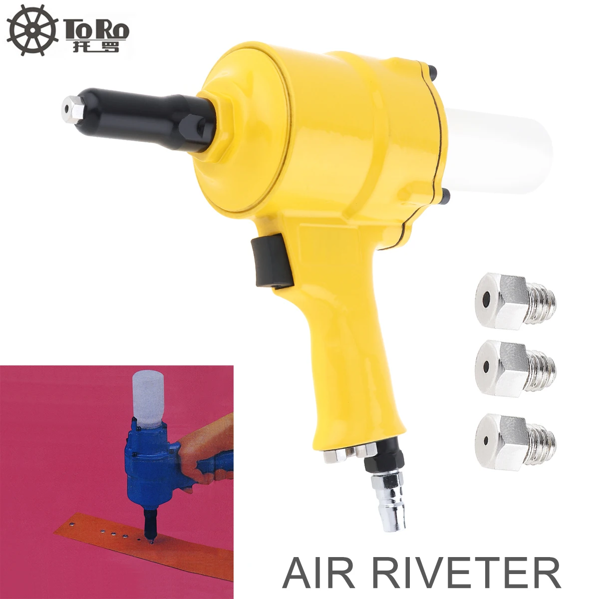 TORO-pistola remachadora neumática tipo pistola, alicates hidráulicos Pop con 4 boquillas de guía y llave hexagonal pequeña para punzonado de clavos