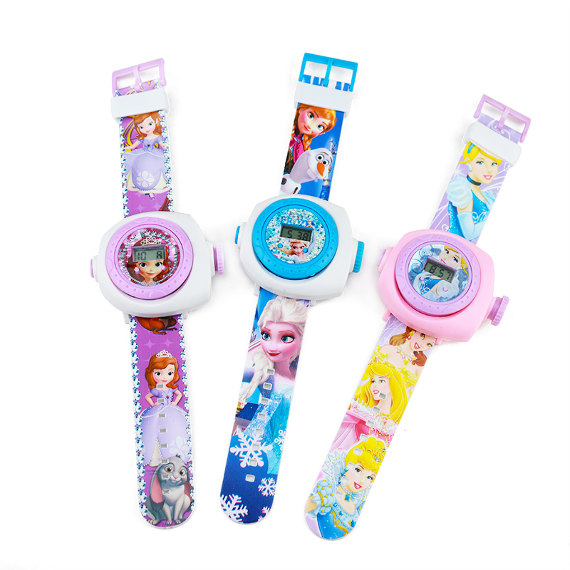 プリンセスエルザとミニーの3dプロジェクションウォッチ,女の子と男の子のためのデジタルラバー腕時計,ギフト