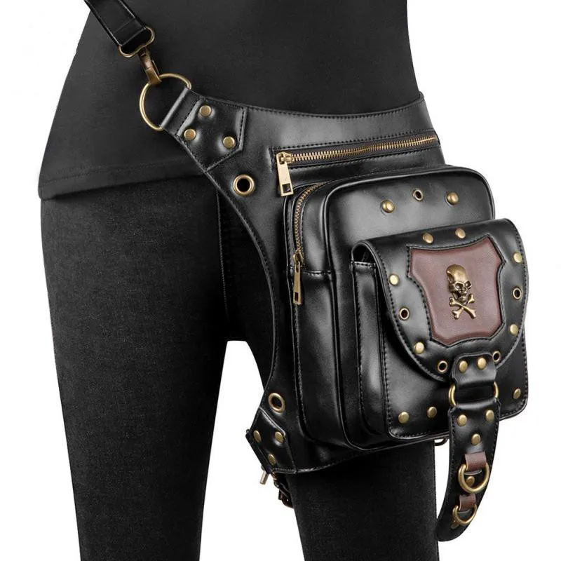 Bolso de mujer locomotora Punk, bandolera de un hombro, bolso de cintura de ocio al aire libre con esqueleto, bolso Retro gótico, paquetes de bolsos de pierna góticos