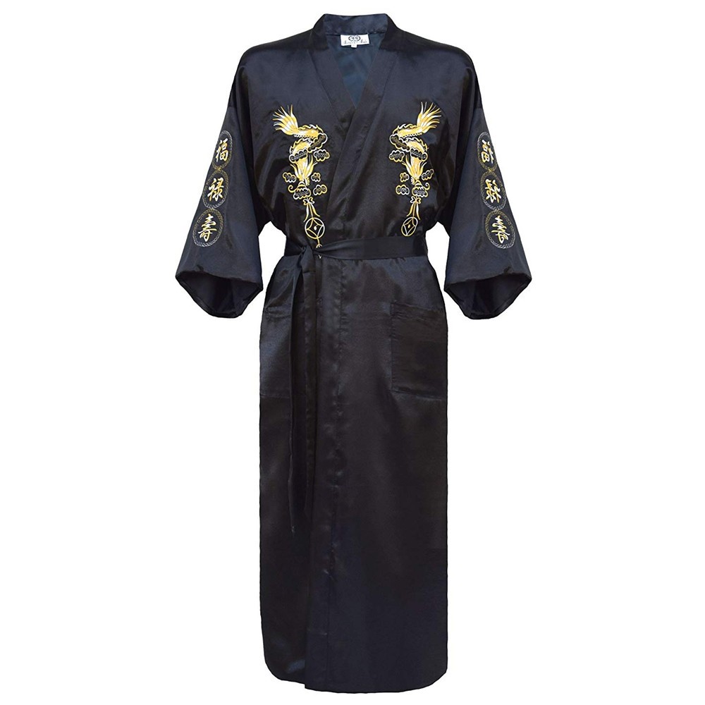 Albornoz tipo kimono, ropa de casa de talla grande 3XL, bata china con bordado de dragón, ropa de dormir tradicional para hombre, ropa de dormir holgada