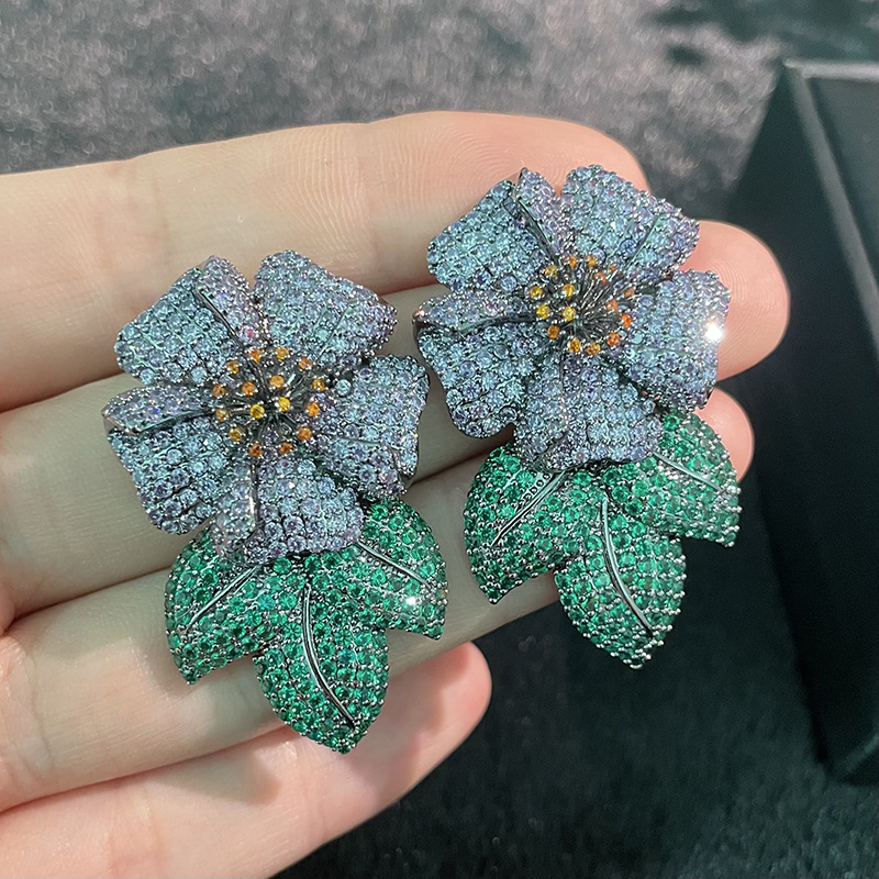 ZC Zircon Ikatan Simpul/Bunga Mawar/Bunga Matahari/Anting Kupu-kupu Anting Stud Biru/Merah untuk Wanita