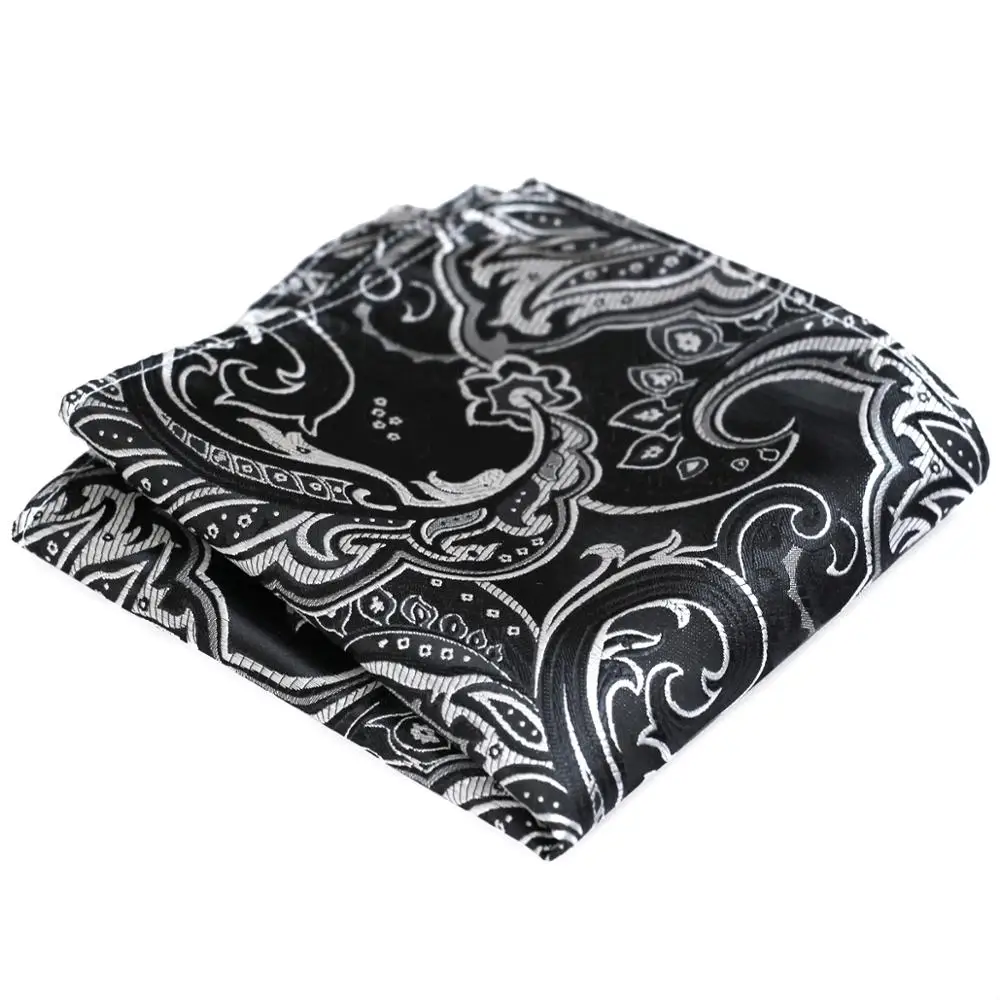 Floral Navy สีน้ำเงินเข้มสีแดง Crimson เงินสีดำบุรุษกระเป๋าผ้าไหมผ้าไหม Jacquard ทอขายส่งผ้าเช็ดหน้าชุดของขวัญสำหรับชาย
