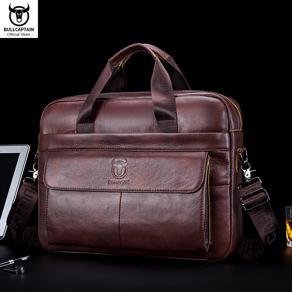 BULLCAPTAIN Borsa da uomo in vera pelle Valigetta da uomo per laptop 14 Borsa da uomo in pelle Messenger Portafoglio da lavoro per documenti A4
