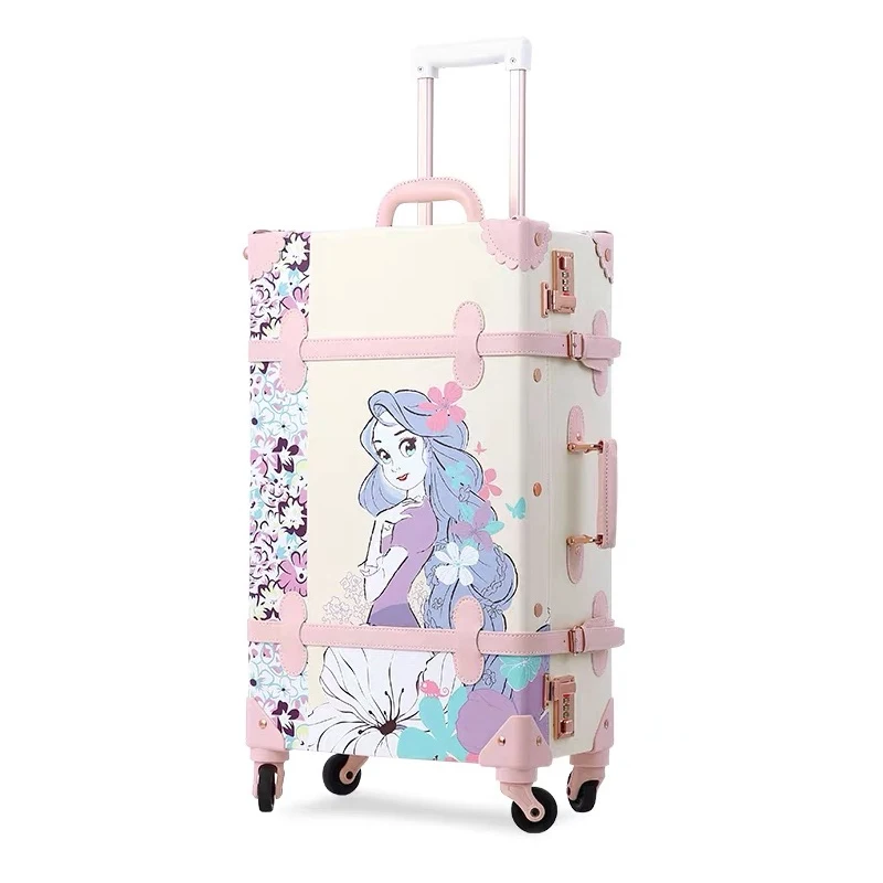 Cute Cartoon PU Travel Bag para mulheres, rolando conjuntos de bagagem, mala retrô com bolsa em rodas universais, novo, 20 "24" 26"