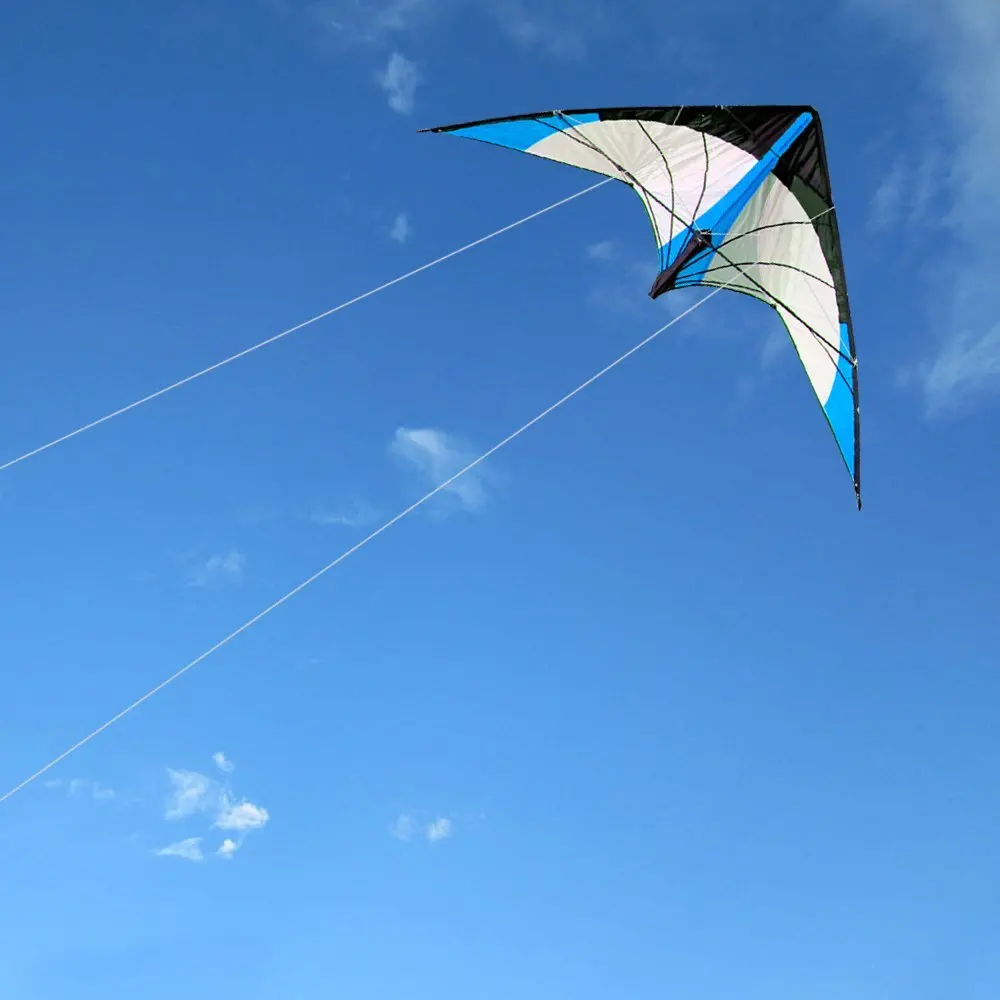 Cometa acrobática profesional de doble línea, color azul, 48 pulgadas, con mango y línea, buen vuelo, salida de fábrica