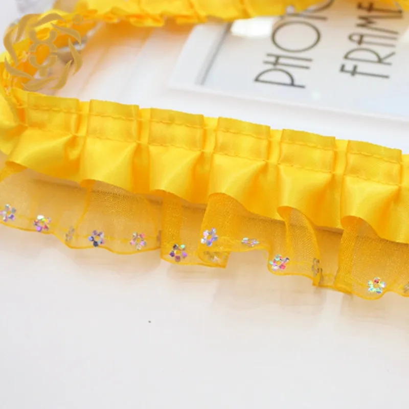 50Yar 9 Warna Antik Ruffle Satin Renda Tepi Trim Lipit Pita Kain Hem 4CM Panjang untuk DIY Dekorasi
