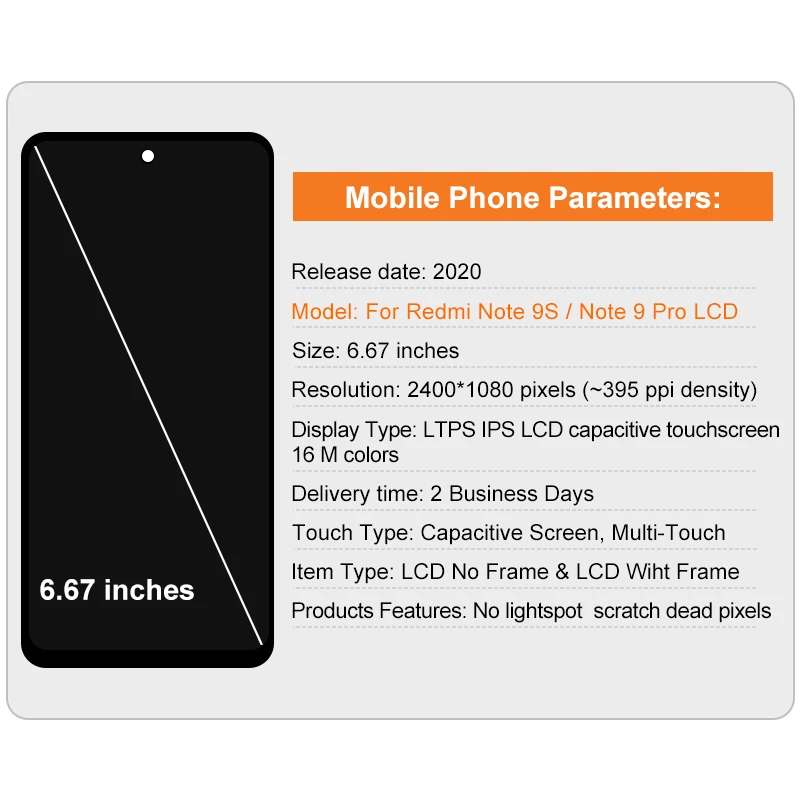 6.67 "สำหรับ Xiaomi redmi Note 9 Pro จอแสดงผล LCD ทัชสกรีนดิจิไทเซอร์สำหรับ redmi Note 9S อะไหล่ M2003J6B2G จอแสดงผล