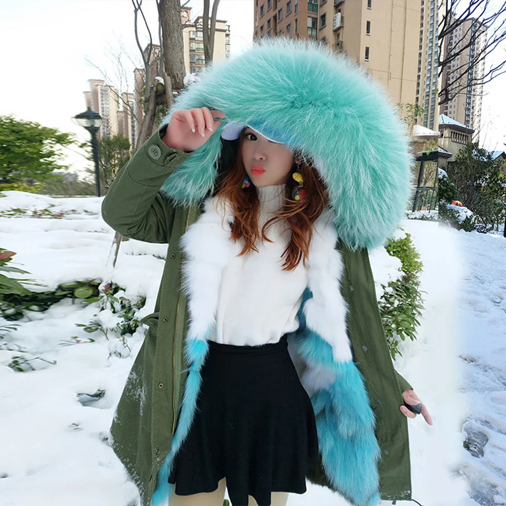 Maomaokong neue echte Pelzmantel Kapuze Frau Winter Parkas Natur fuchs Pelz kragen warme Jacke abnehmbare Futter weibliche Kleidung