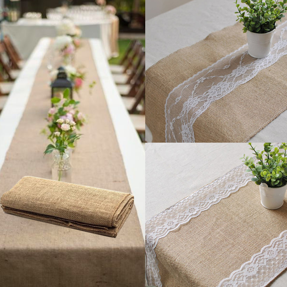 30cm Width Jute Linen Vintage Natural Table Runner  Burlap Rustic Khaki Party Country Wedding Decoration Chair Decor