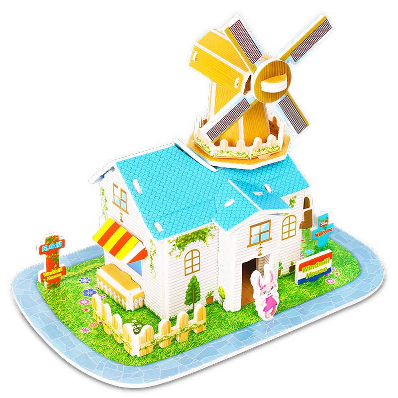 Crianças 3d estéreo quebra-cabeça dos desenhos animados casa castelo modelo de construção diy artesanal aprendizagem precoce brinquedos educativos presente para crianças