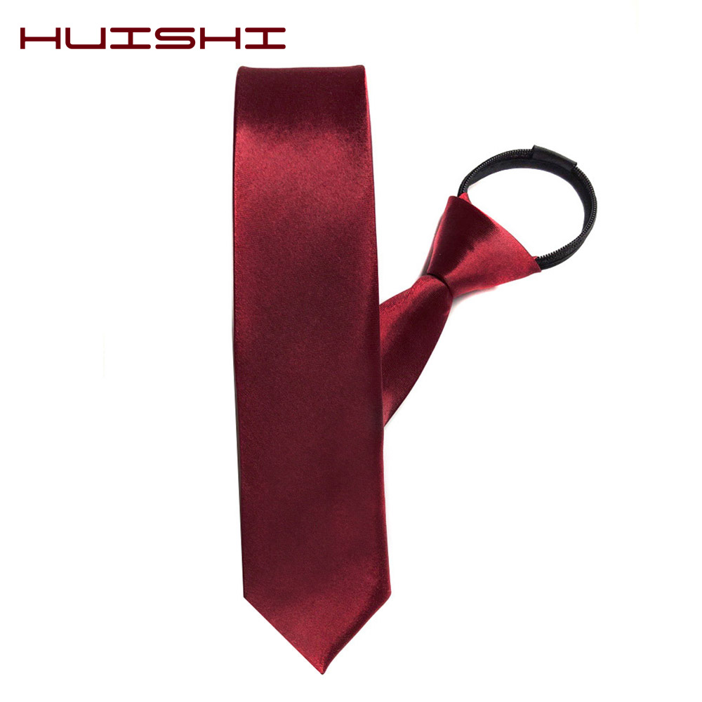HUISHI Cravatta con cerniera pre-annodata Cravatte skinny con cerniera da uomo Rosso Nero Blu Tinta unita Slim Stretto Intrattenimento Party