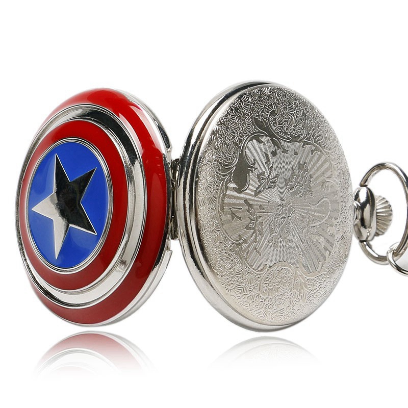 Кварцевые карманные часы Marvel Captain America Stars Shield с подвеской и цепочкой
